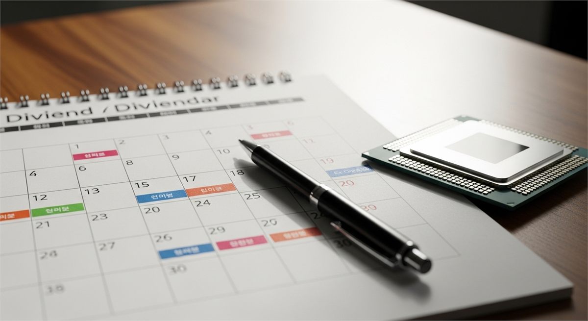 삼성전자 배당 일정 확인용 달력과 투자 소품을 담은 장면 