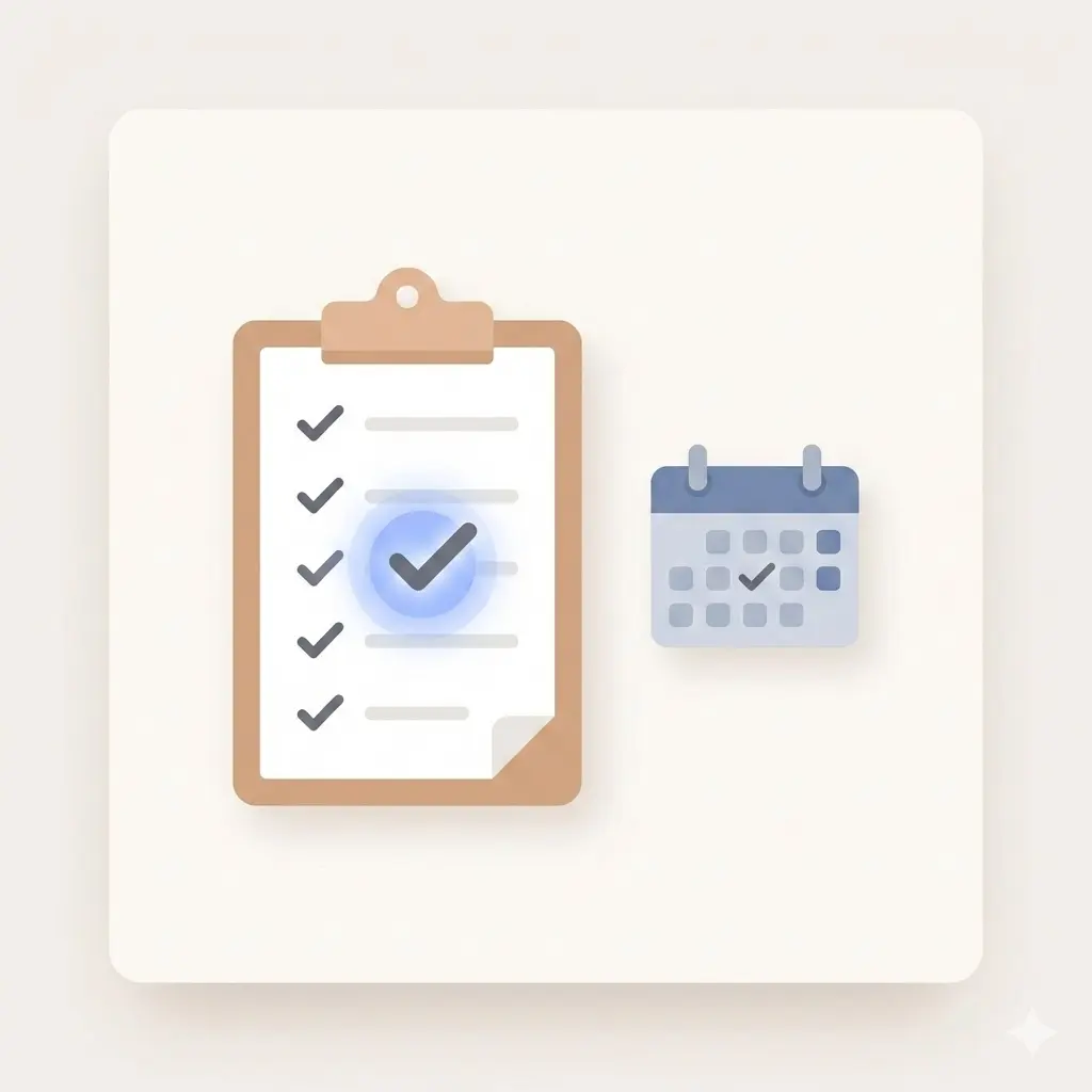 무리한 확장보다 현금 흐름 관리와 지출 통제가 중요하다는 재무 조언을 상징하는 체크리스트 일러스트