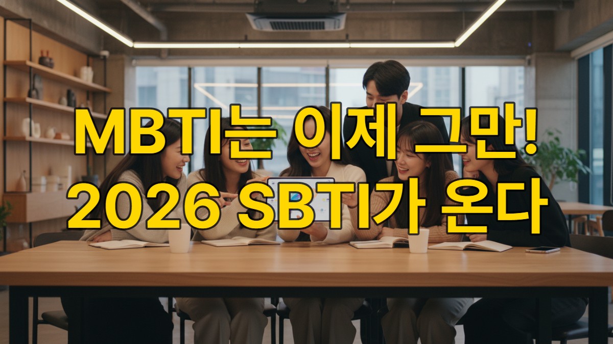 2026년 한국의 젊은 사람들이 현대적인 카페에서 SBTI 심리 테스트 결과를 논의하며 즐겁게 소통하는 모습
