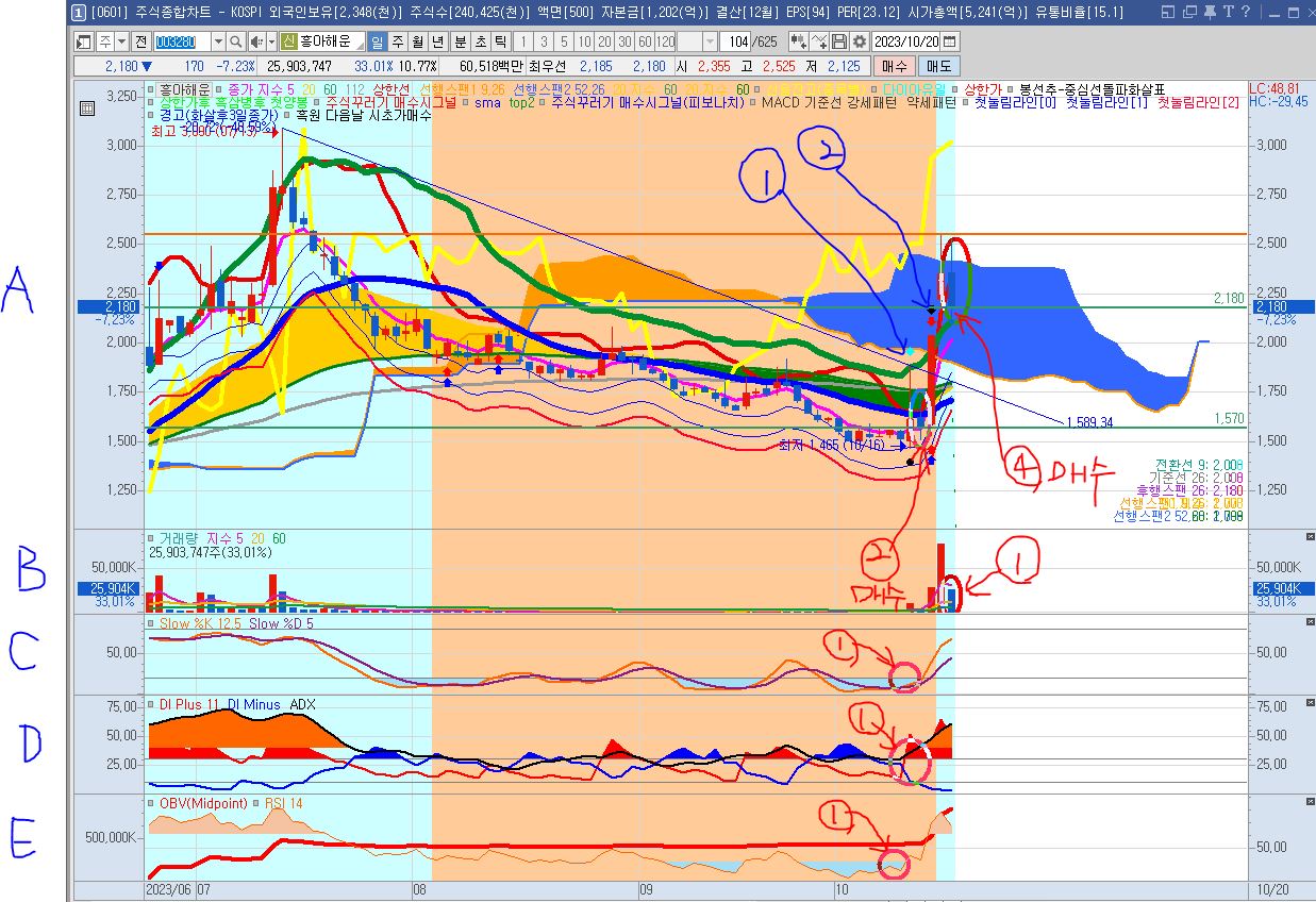 일봉 매수타점 (흥아해운)
