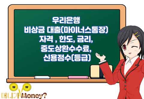 우리은행 무직자,주부 비상금 대출(마이너스통장) 자격 , 한도, 금리, 중도상환수수료, 신용점수(등급)