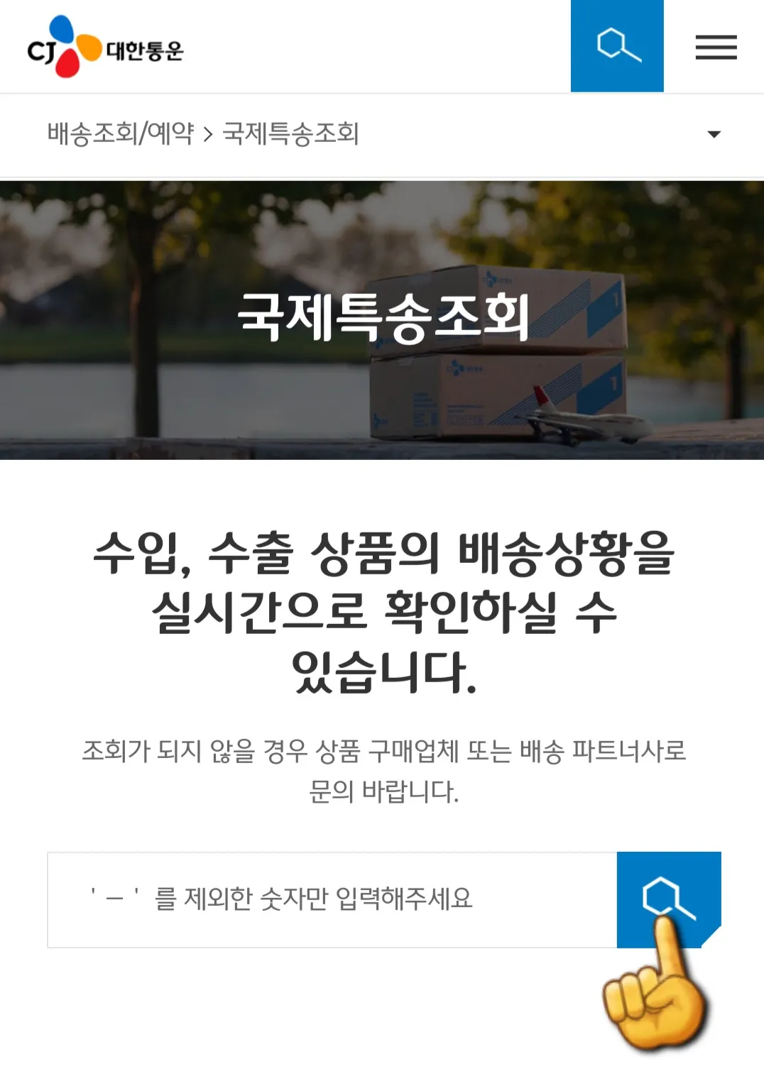 CJ-국제특송조회-방법-안내-위의-버튼을-통해-홈페이지에-접속하면-수입-및-수출-상품의-배송-상황을-실시간으로-확인할-수-있는데요.-만약-조회되지-않을-경우,-상품-구매업체-또는-배송파트너사에-문의하실-수-있습니다.-여기서-바로-아래의-조회-입력란에-운송장-번호-12자리-숫자를-입력합니다.-번호를-입력한-후,-우측에-있는-돋보기-모양의-검색-버튼을-클릭하면-배송-상태를-실시간으로-확인할-수-있습니다.