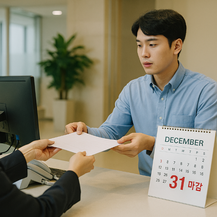 청년도약계좌 가입을 위해 은행 창구에서 서류를 제출하는 20대 청년