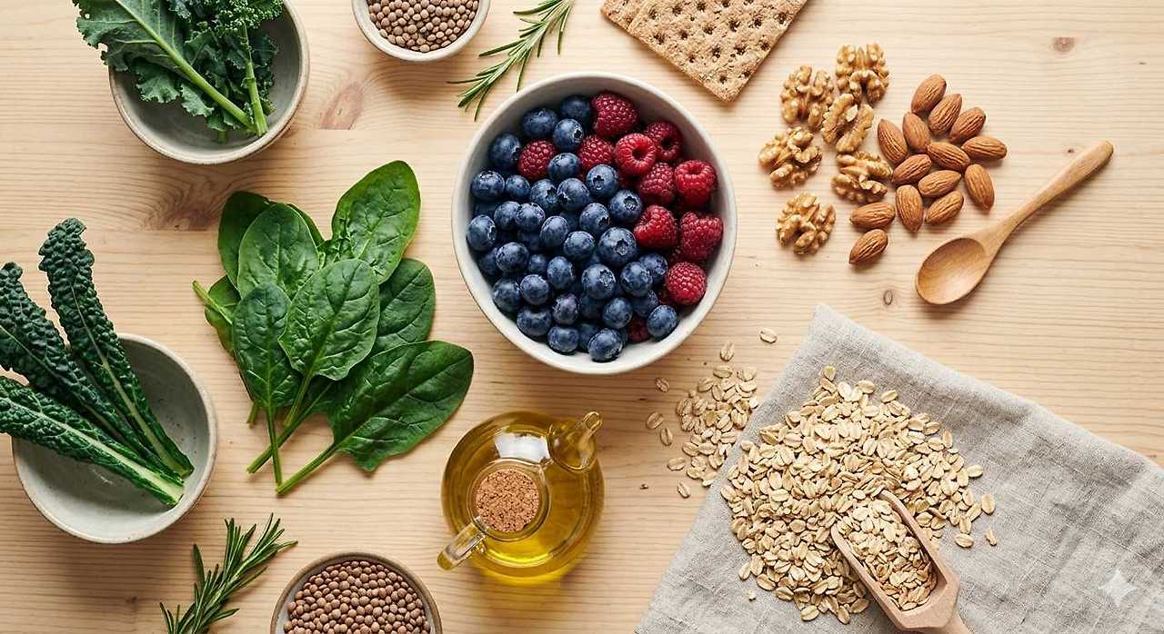 뇌 건강에 좋은 식재료를 한 눈에 보이게 구성한 이미지