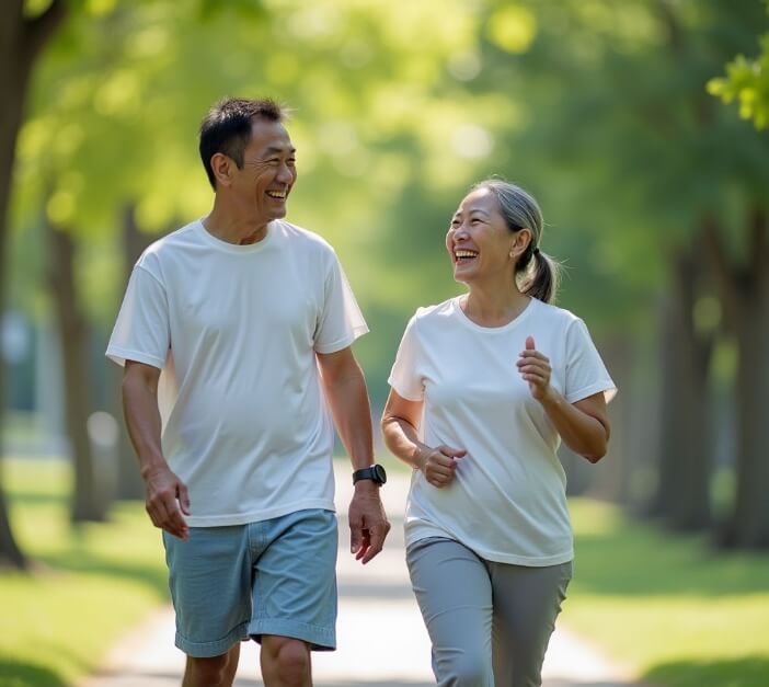 걷기운동중인 50대 부부
