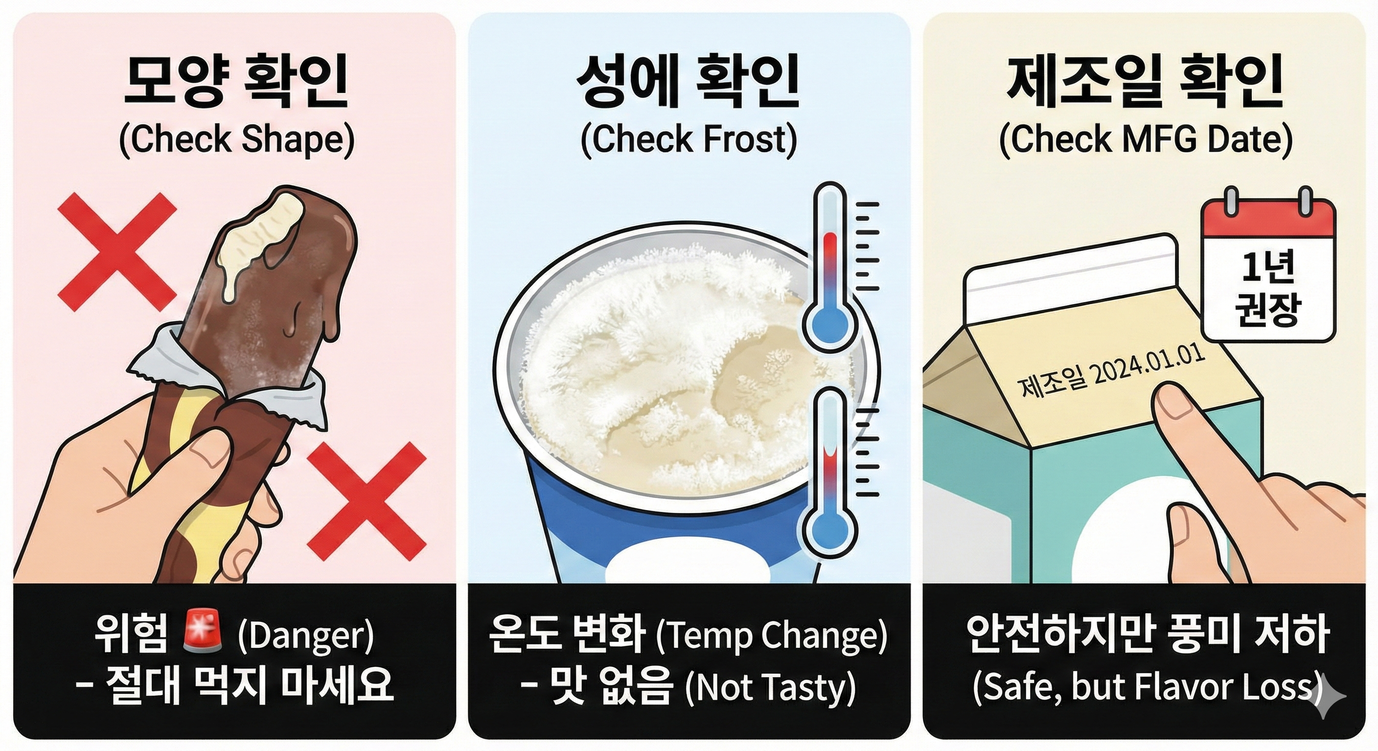 오래된 아이스크림 먹기 전 체크