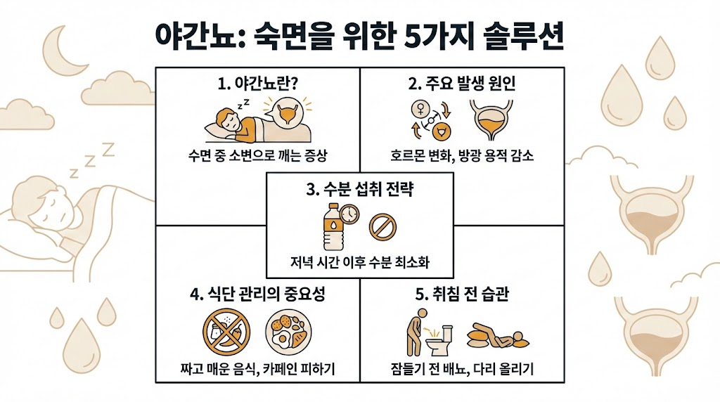 야간뇨를 벗어나는 숙면을 위한 5가지 솔루션 인포그래픽