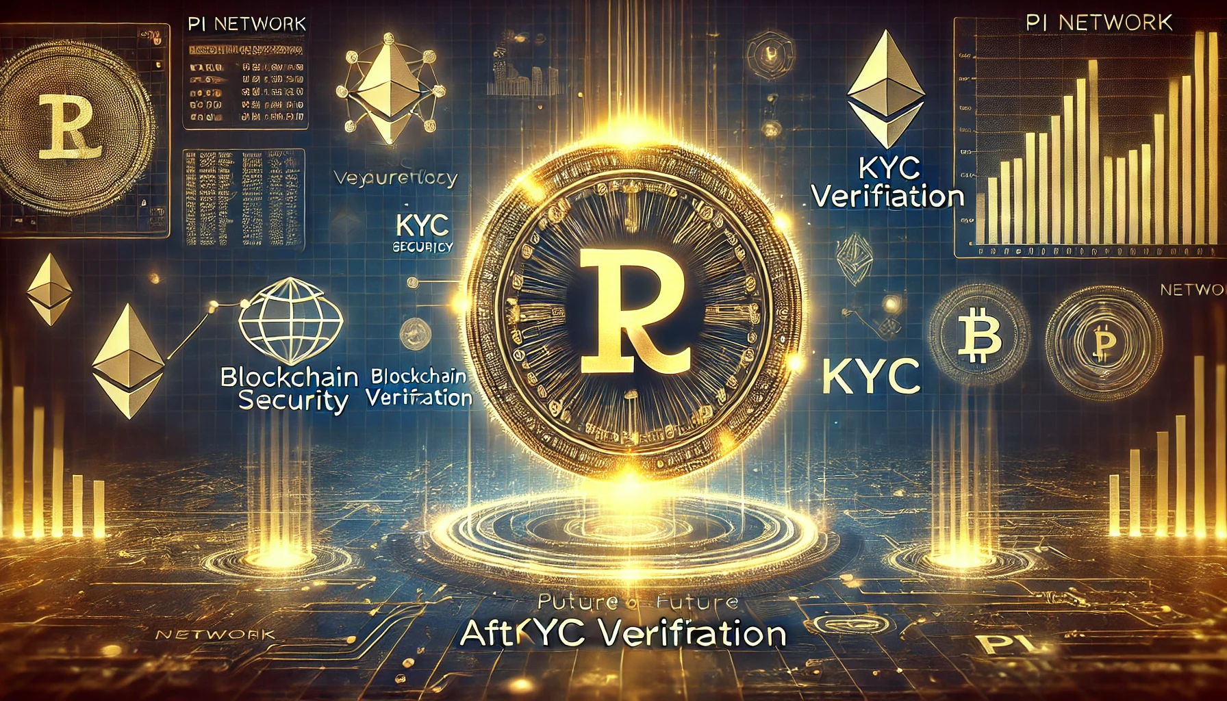 파이코인의 KYC 마감 이후의 미래를 상징하는 블록체인 및 금융 테마 이미지