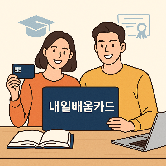 내일배움카드를 들고 직업교육을 준비하는 청년 일러스트