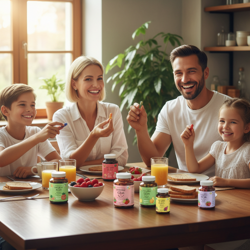 구내염 치료를 위해 영양제 복용하는 가족들