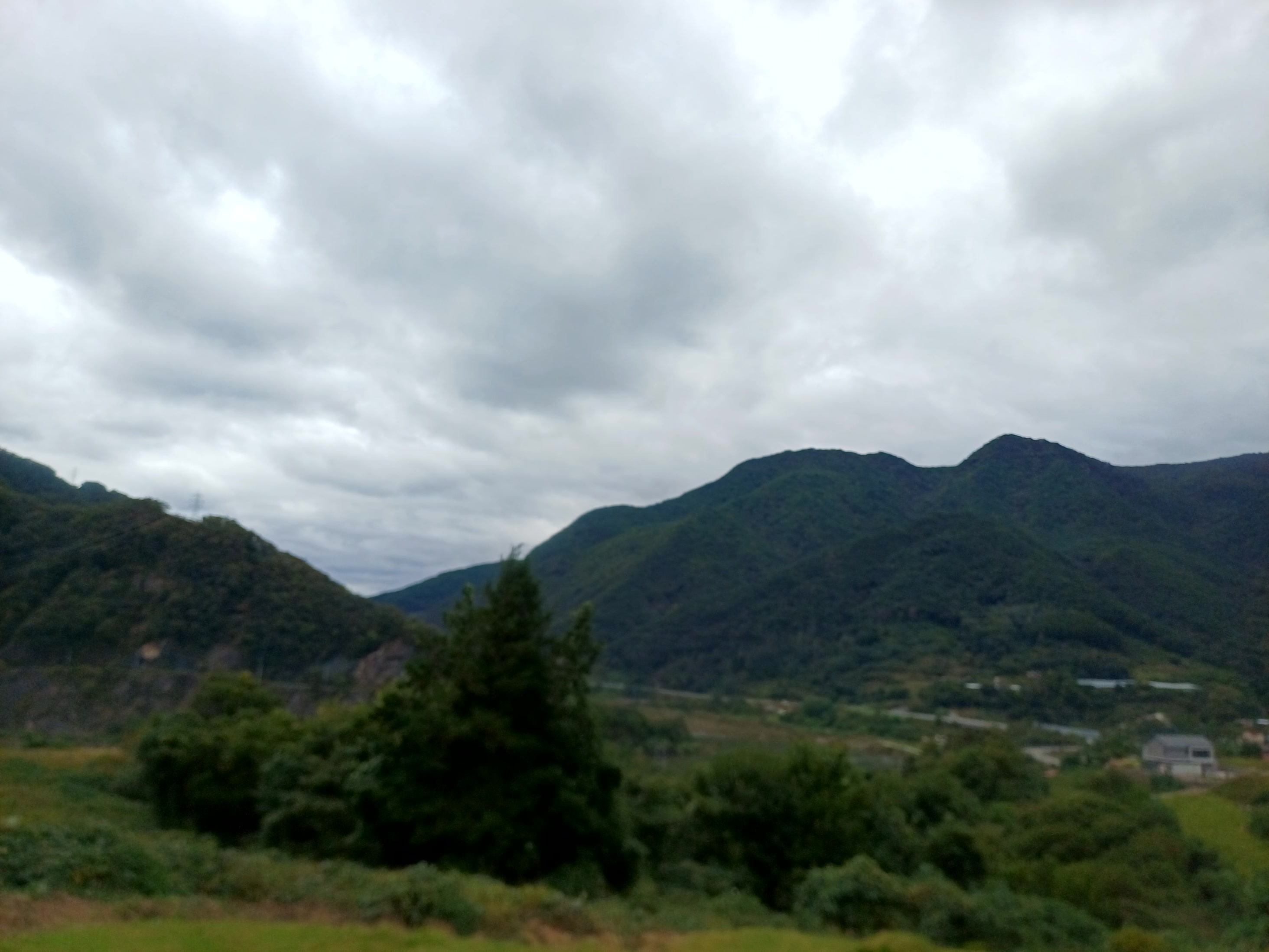 완만한 구릉과 마을 전경