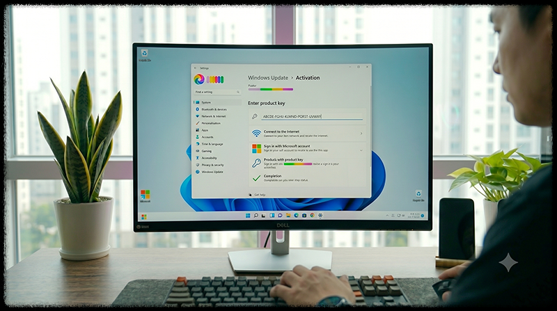 Windows 11 제품 키를 입력하는 모습