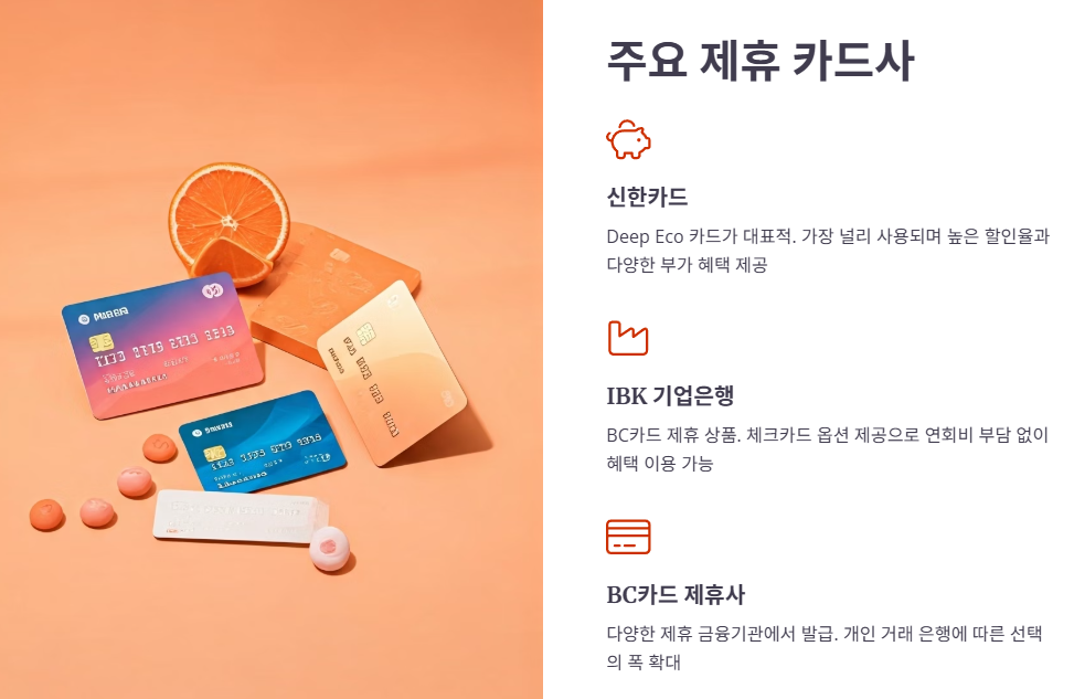 카드 발급 제휴사 및 종류