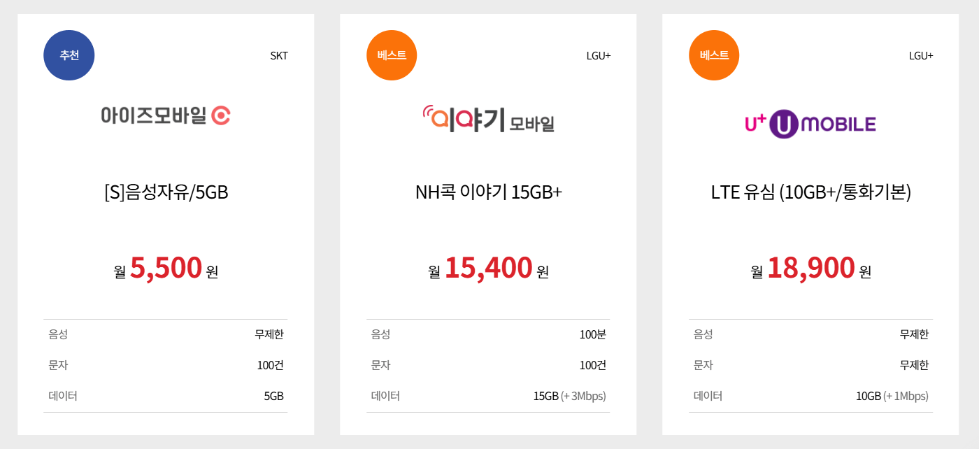 알뜰폰 요금제 비교와 추천