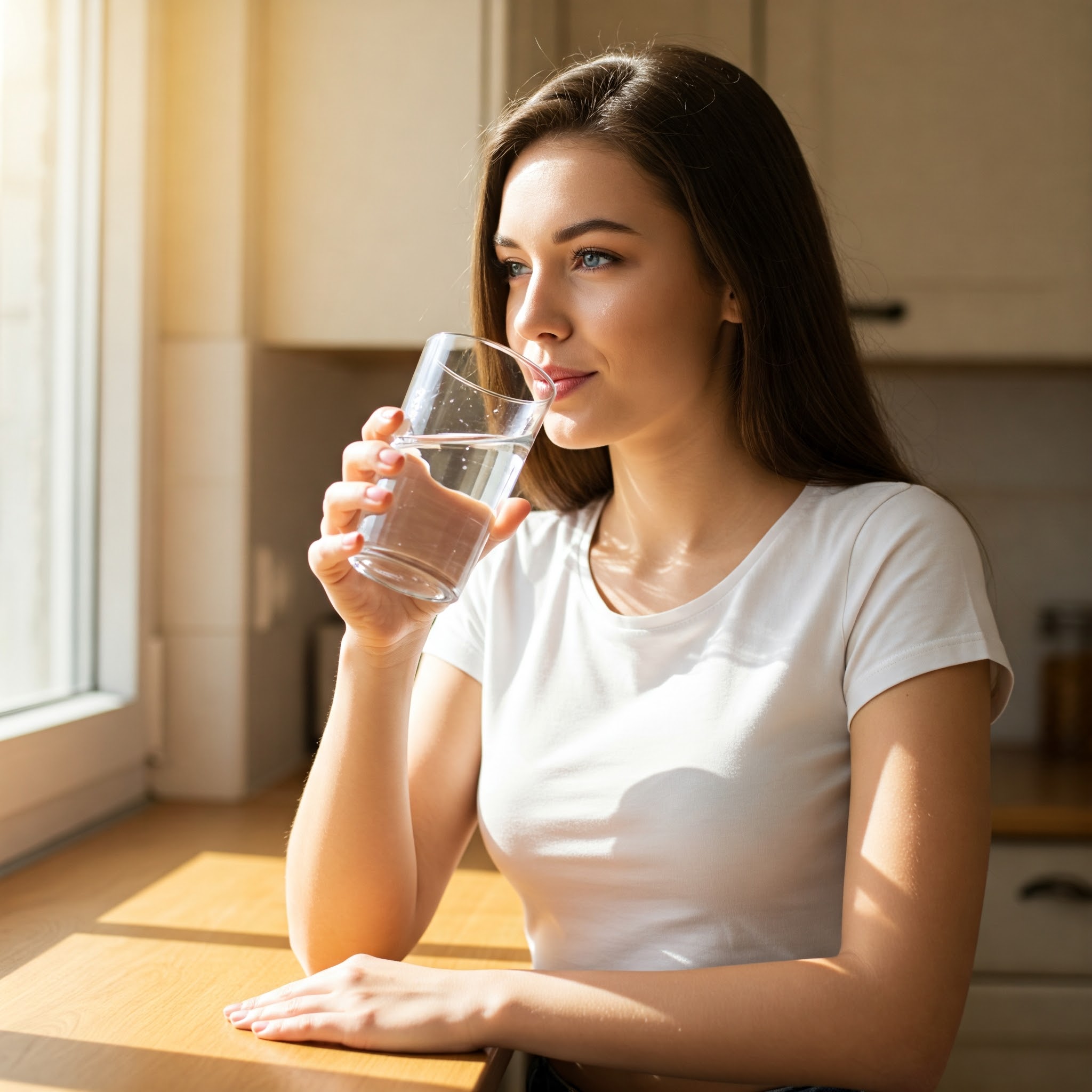물을 마시는 한 여성