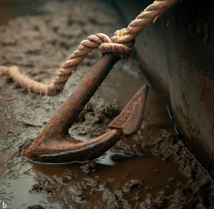 물 밑의 바닥으로 가라 앉은 갈고리(made by Bing)