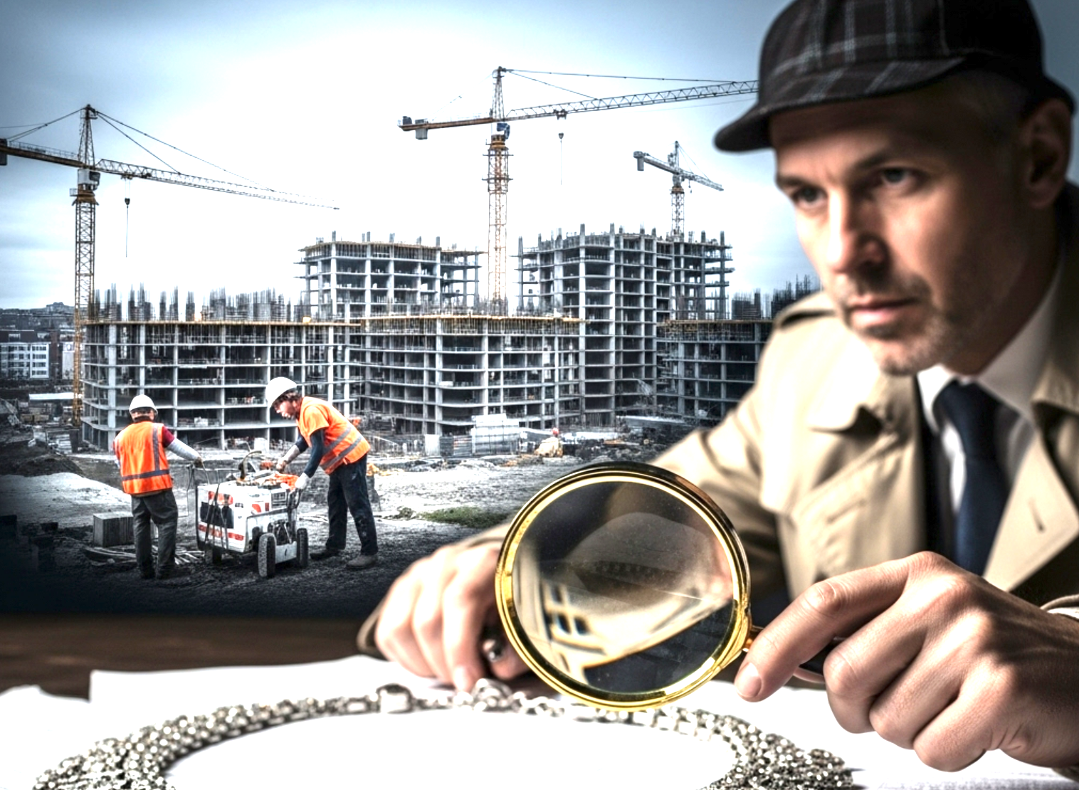 아파트 건설현장을 들여다보고 있는 (감사) 이미지