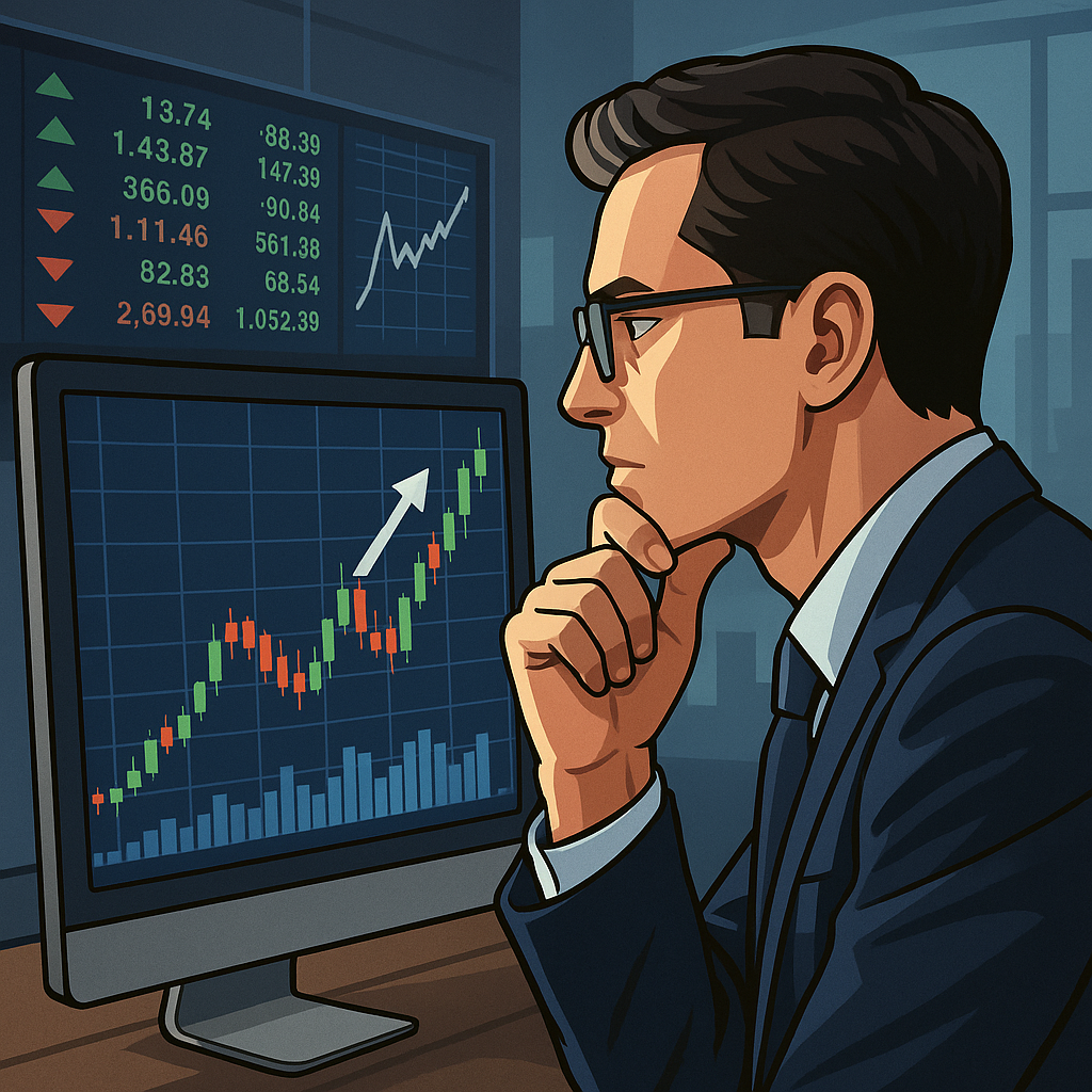 주식 그래프를 분석하는 남자 그림 사진