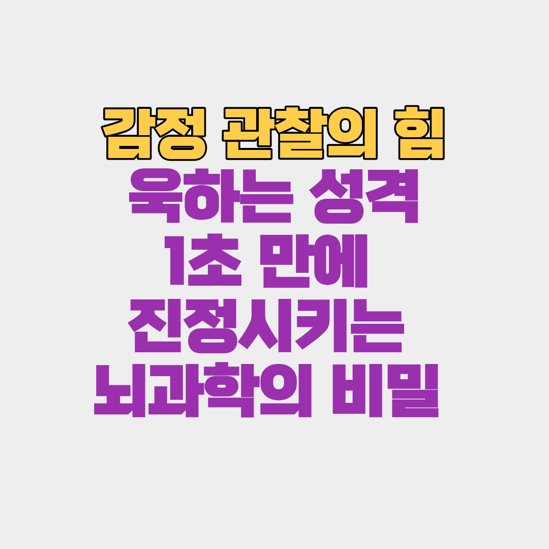 욱하는 성격, 1초 만에 진정시키는 뇌과학의 비밀 (감정 관찰의 힘)