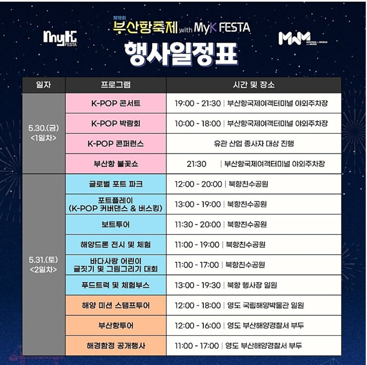 부산항축제 행사일정표