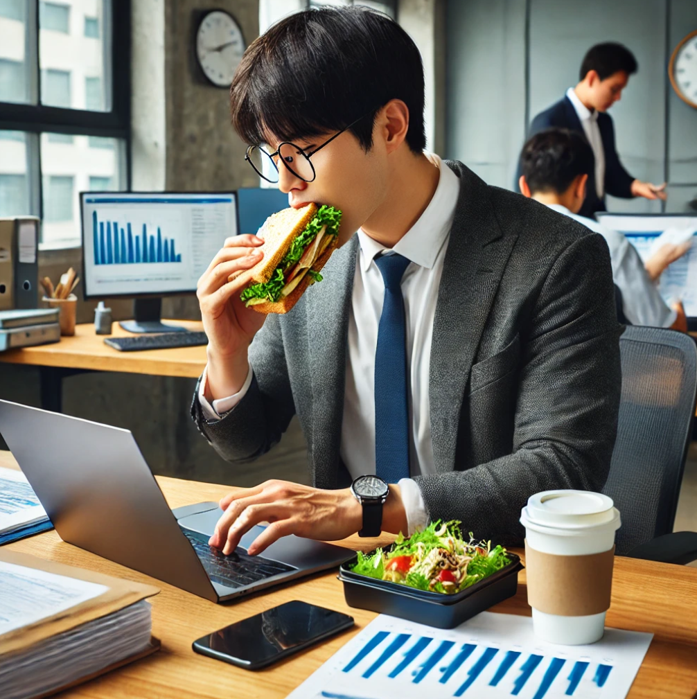 바쁜 직장인들이 간단히 식사를 챙기는 모습