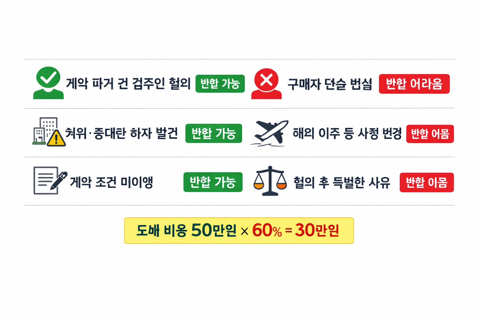 가계약금 반환 가능 여부 상황별 정리표 - 본계약 성립 여부와 귀책사유에 따른 반환 기준