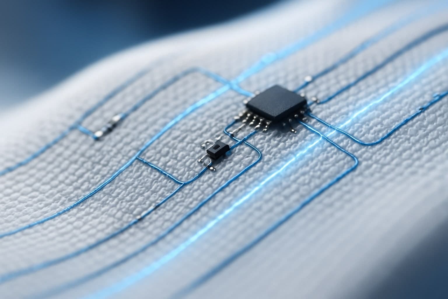 미래형 스마트 섬유에 내장된 전자회로와 센서