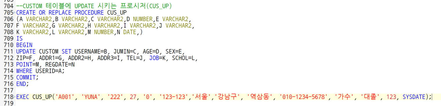 UPDATE 프로시저