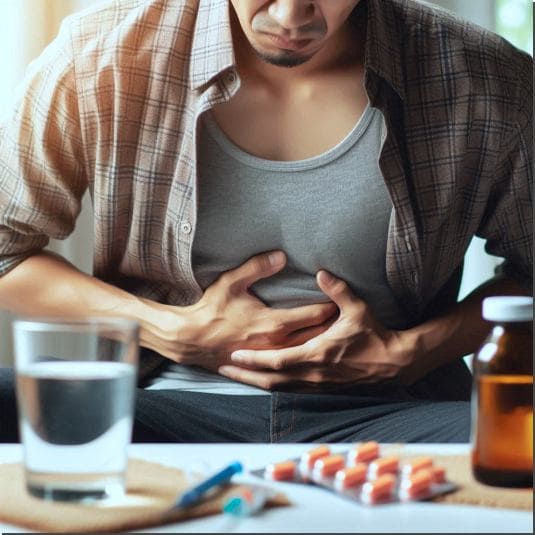 다당류의 효능 소화기 건강, 배아픈 남성 사진