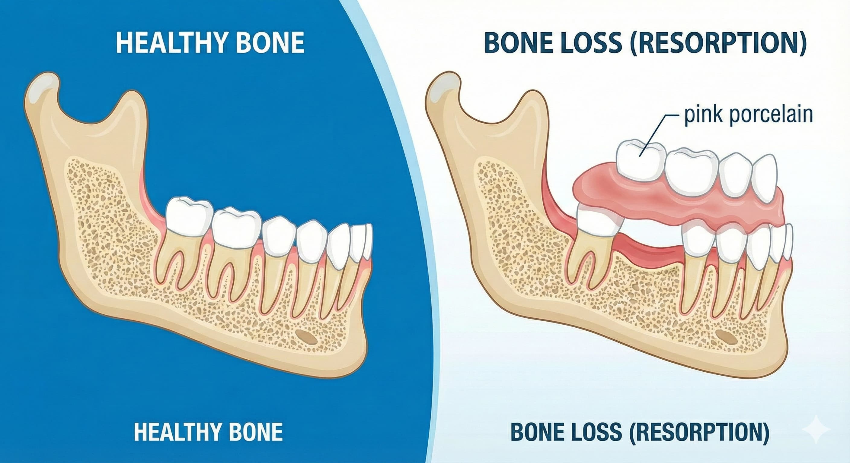 건강한 치조골과 치조골 흡수상태