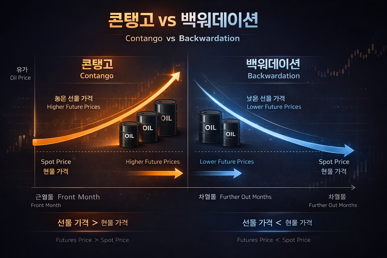 콘탱고와 백워데이션 원유 선물 구조 그래프