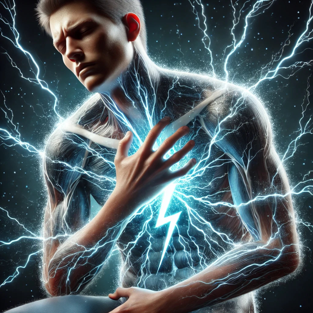 몸 속 정전기로 건강에 이상이 생겨서 괴로운 남자의 이미지