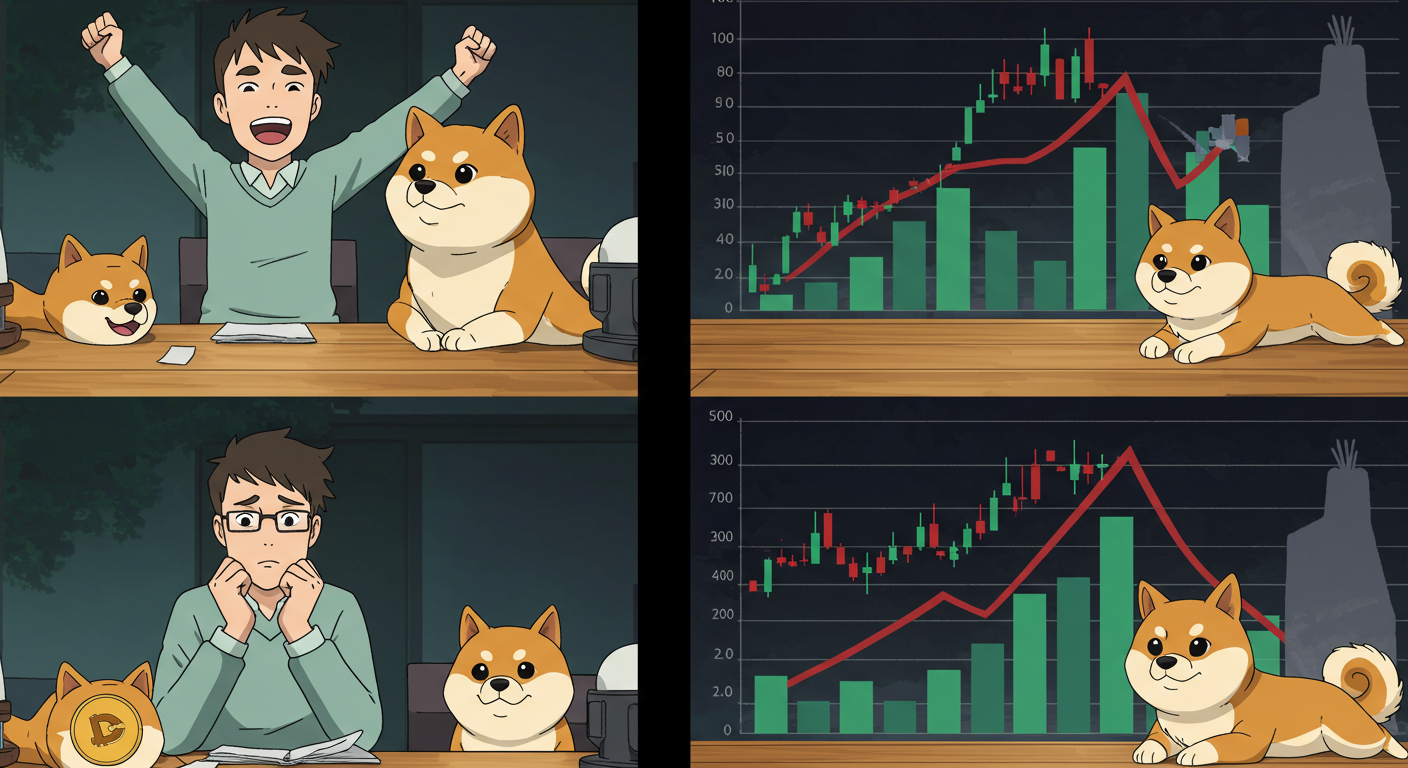 도지코인 ETF 승인 시나리오를 보여주는 장면