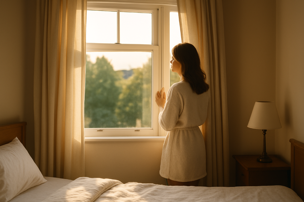 창문 너머 햇살로 시작하는 고요한 아침