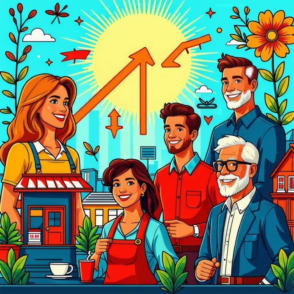 향후 소상공인 자영업자의 채무상환 부담 경감에 대한 전망을 나타내는 이미지. 긍정적인 변화의 가능성을 강조.