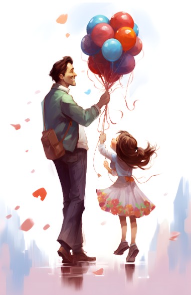 아버자와 딸이 풍선을 가지고 노는 모습