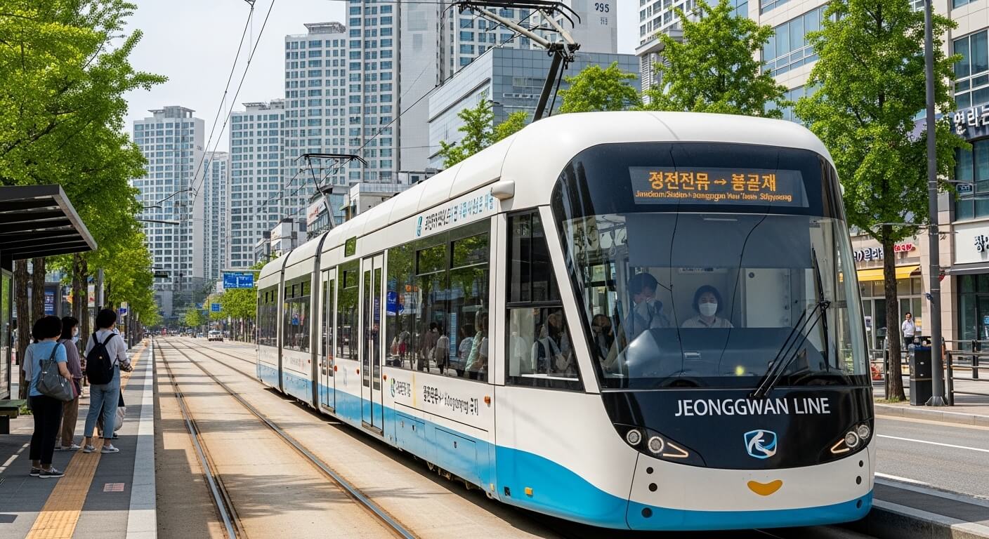 도심을 가로지르는 정관선 트램