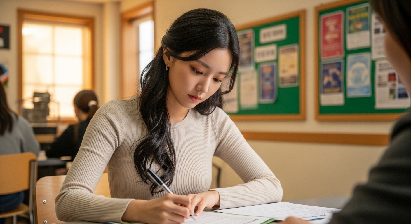 신청서를 작성하는 여자