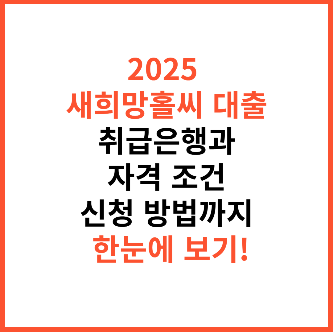 2025 새희망홀씨 대출 취급은행 조건 신청 방법