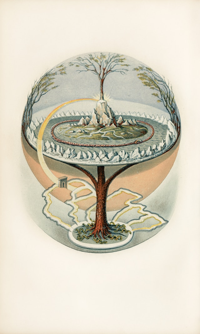 북유럽 신화의 세계관을 한눈에 보여주는 거대한 나무(위그드라실)