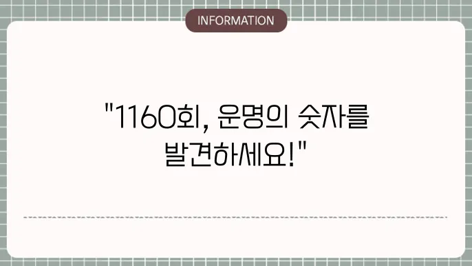 로또 1160회 예상번호 및 당첨번호
