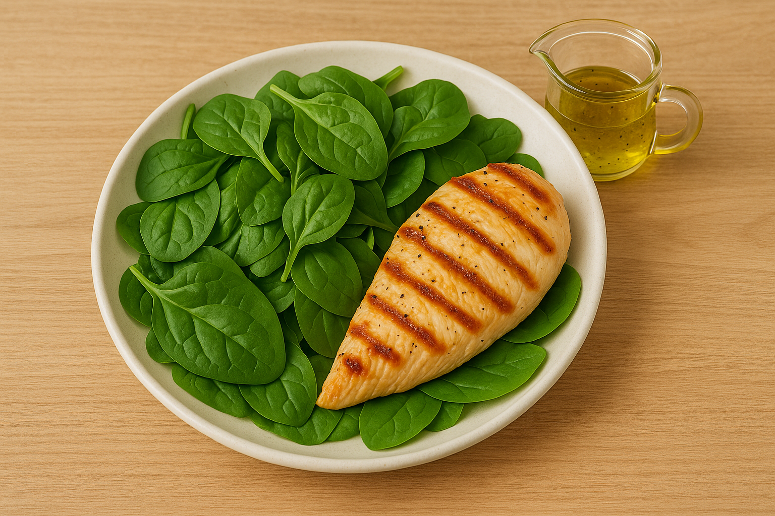 점심식단 시금치 닭가슴살 올리브오일 드레싱