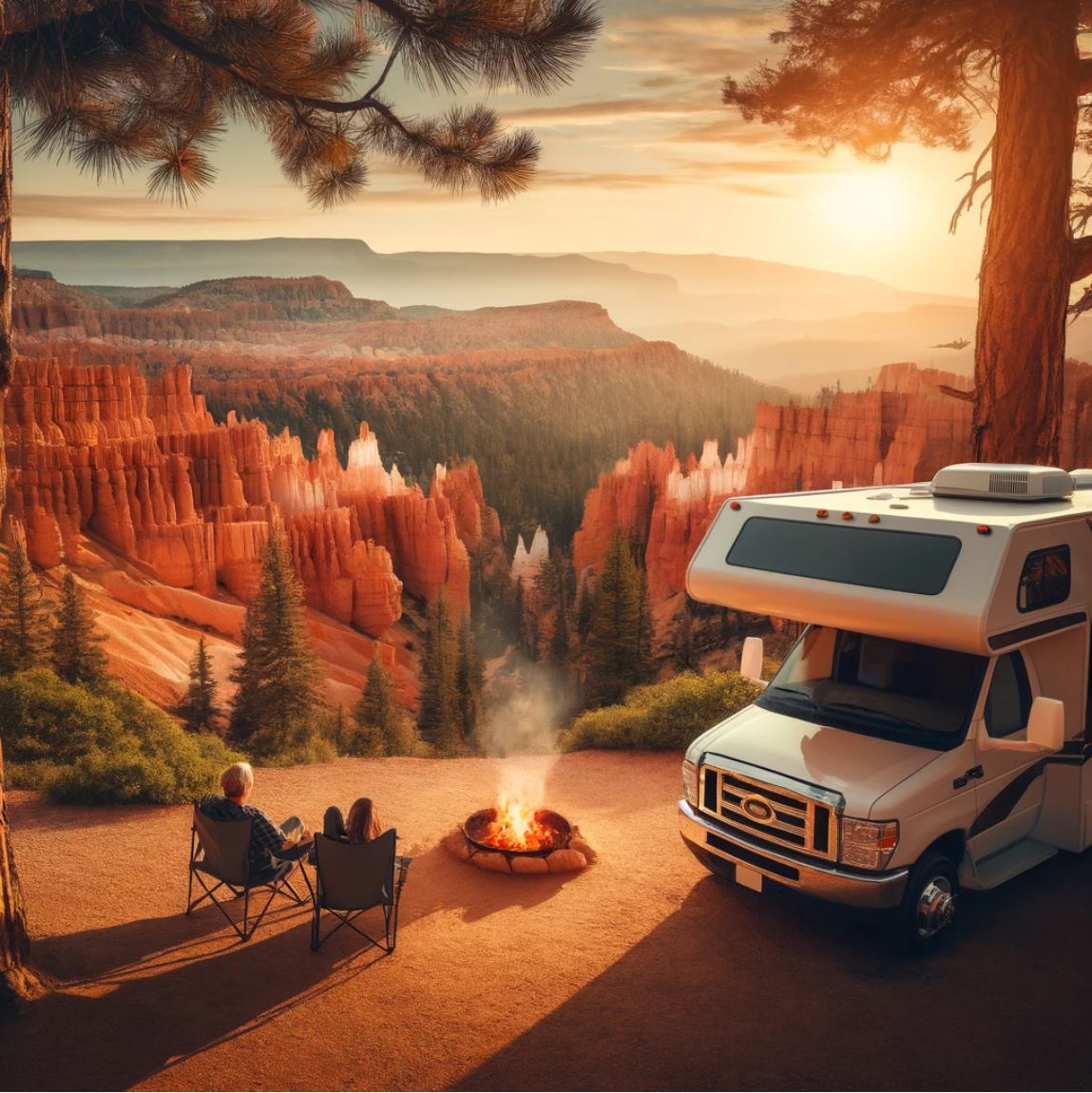 브라이스 캐니언 국립공원에서 캠핑카로 여행하는 모습이 담긴 사진