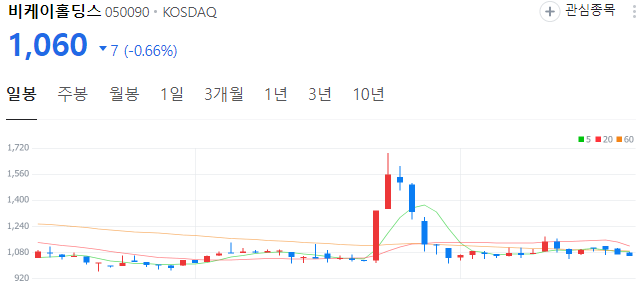 홍정욱-관련주-비케이홀딩스-주가