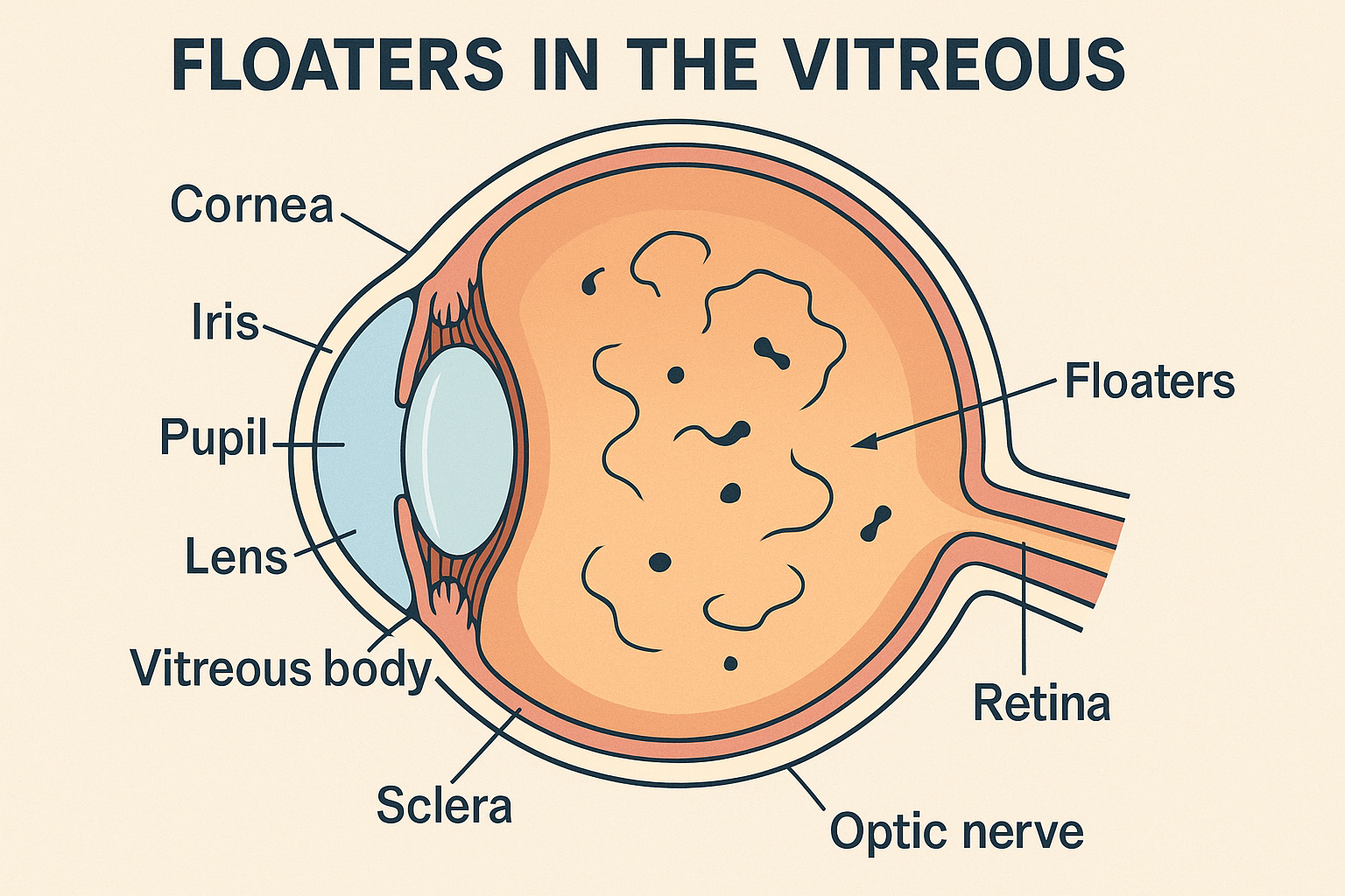 비문증의 원인을 설명하는 눈 해부도 일러스트
