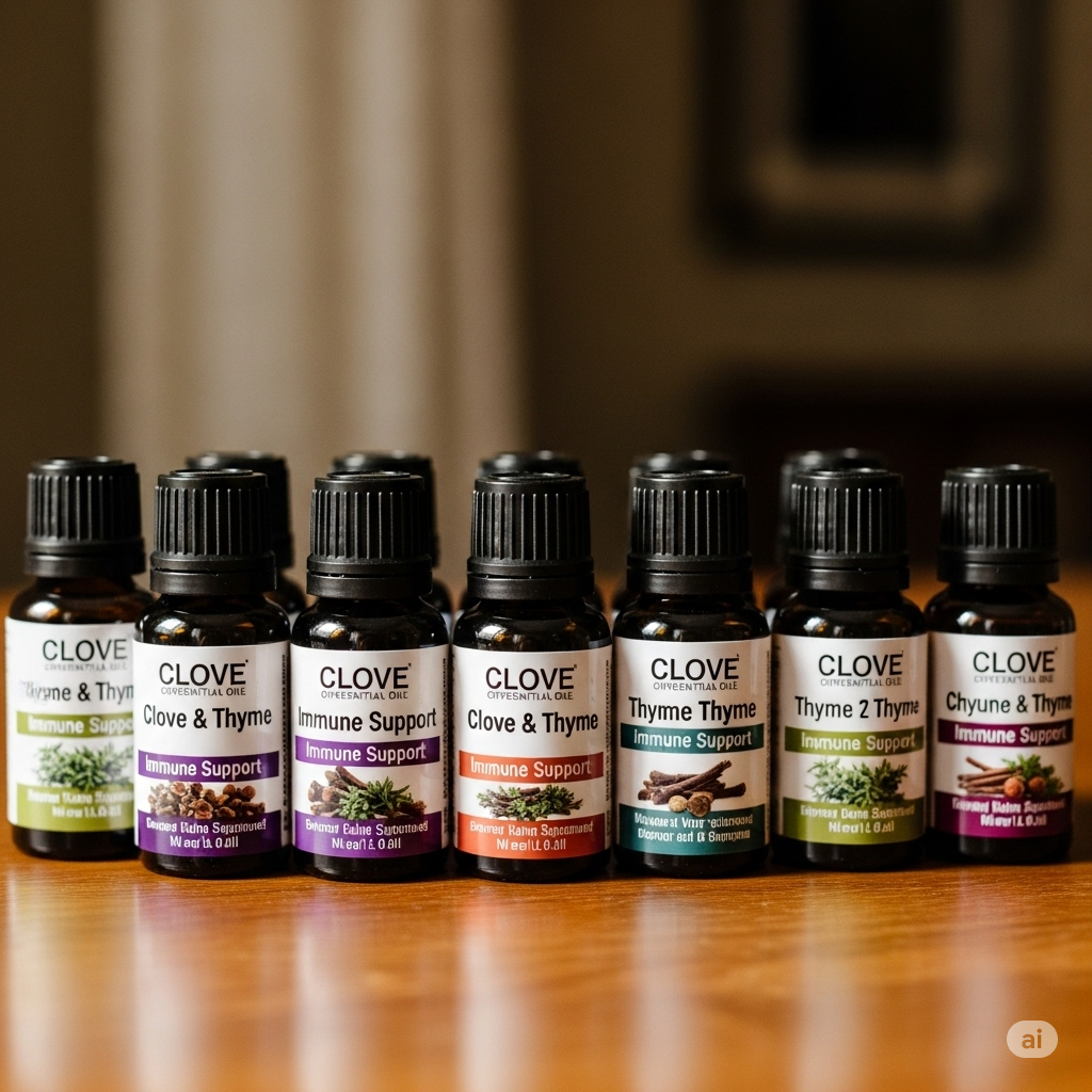 면역력 강화에 도움이 되는 클로브와 타임 에센셜 오일 병 컬렉션
