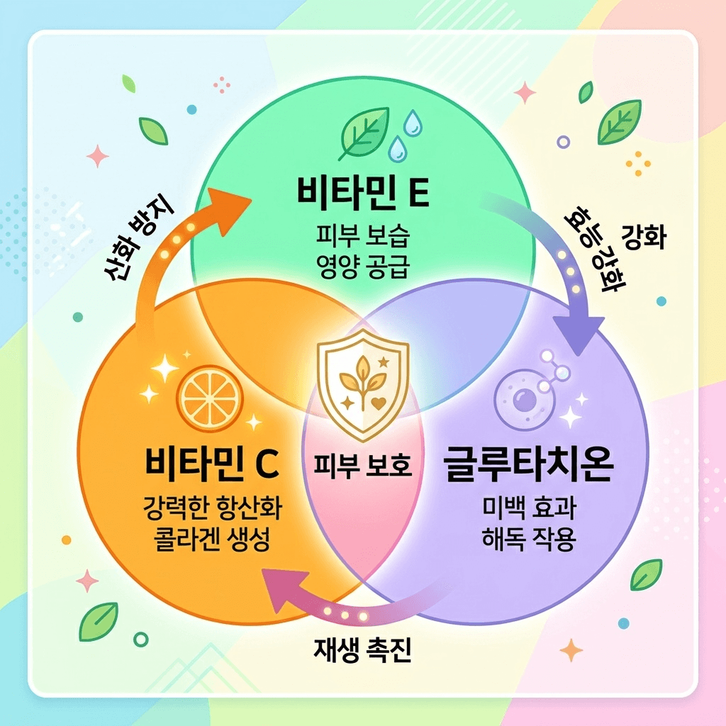 항산화 영양소 비타민C E 글루타치온 조합 일러스트