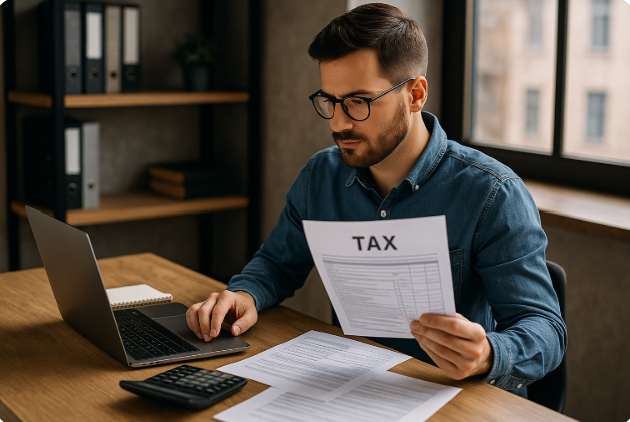 세금 서류를 검토 중인 창업자