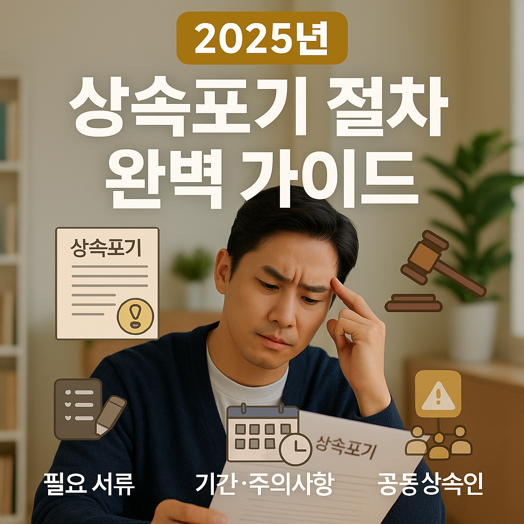 2025년 상속포기 절차 완벽 가이드! 개념부터 법적 절차, 제출 서류, 기간·주의사항, 공동상속인 영향, 판례까지 한눈에 확인하세요.