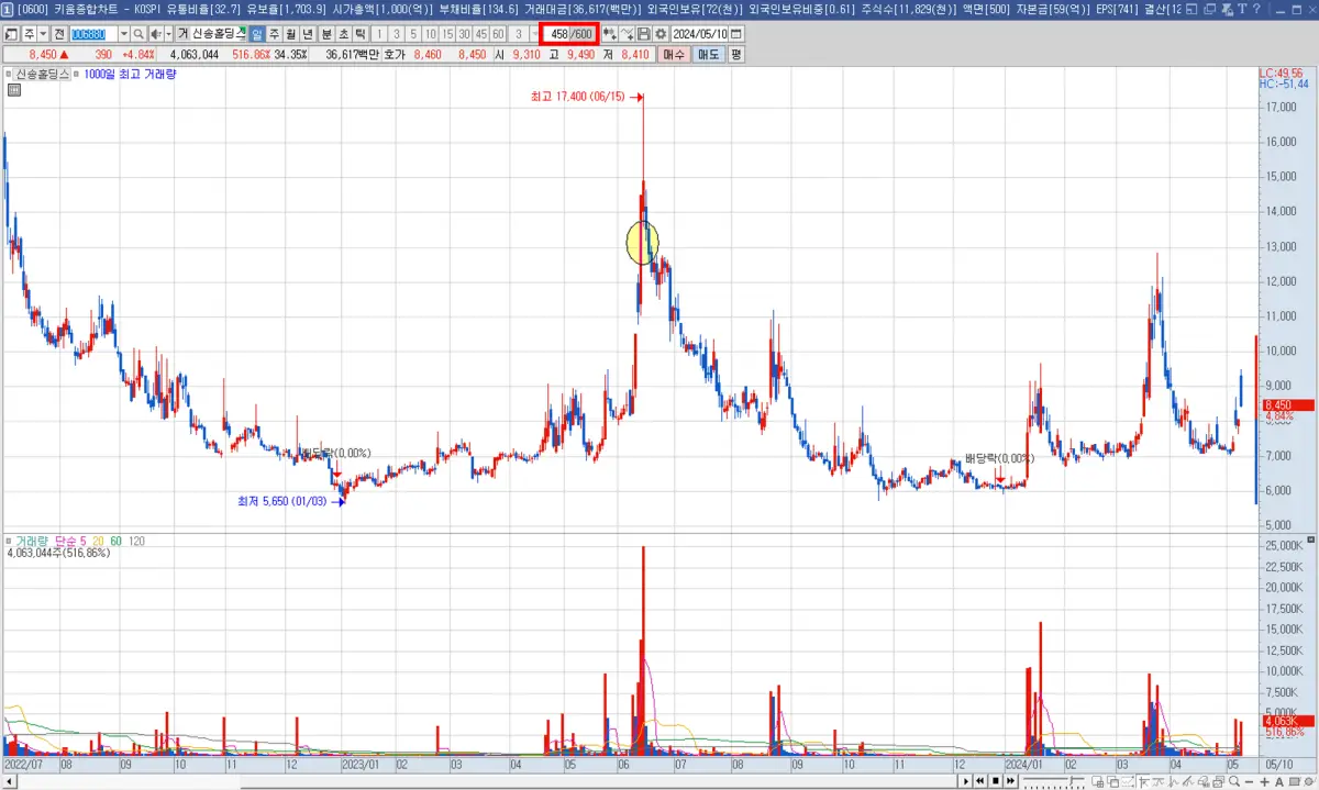 신송홀딩스 기간 확장 전 차트